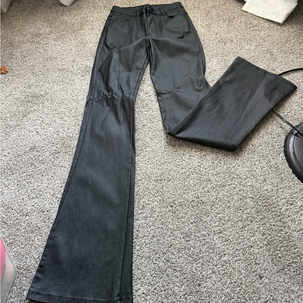 black leather flared pants